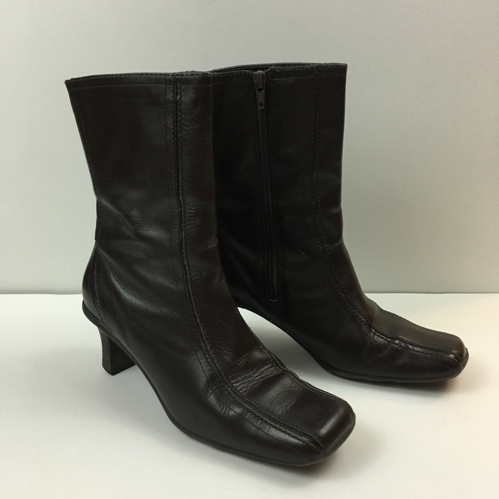 Kenneth Cole Reaction Brown Leather Boots Tip Over - Picture 3 of 7